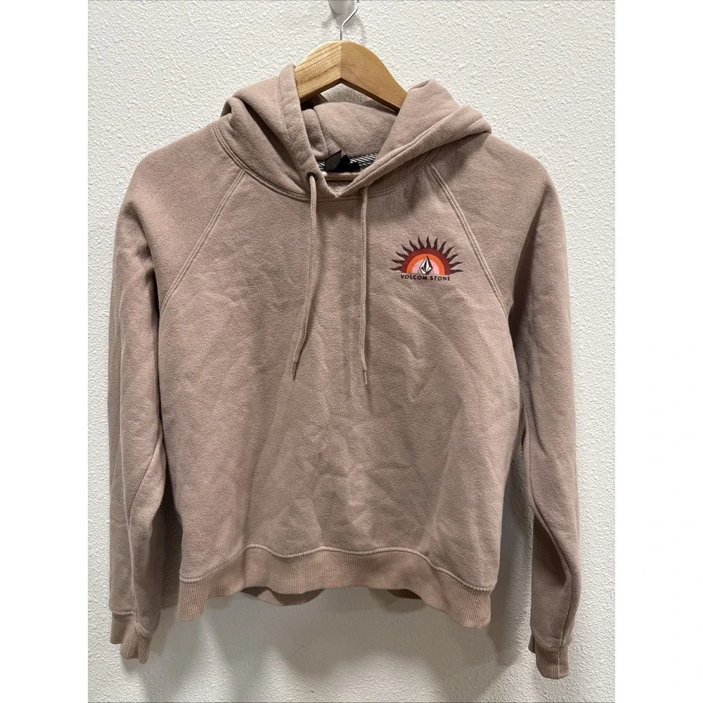 Volcom Hoodie Pullover Rose‎ Print Youth 8 Medium Mauve Kangroo Pocket Lounge